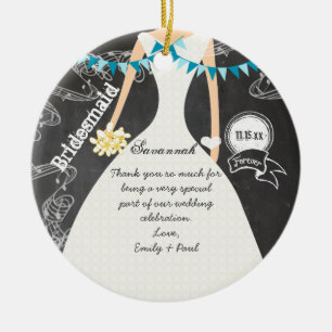 Chalkboard Wedding Gown Bridesmaid Gifts Ceramic Ornament