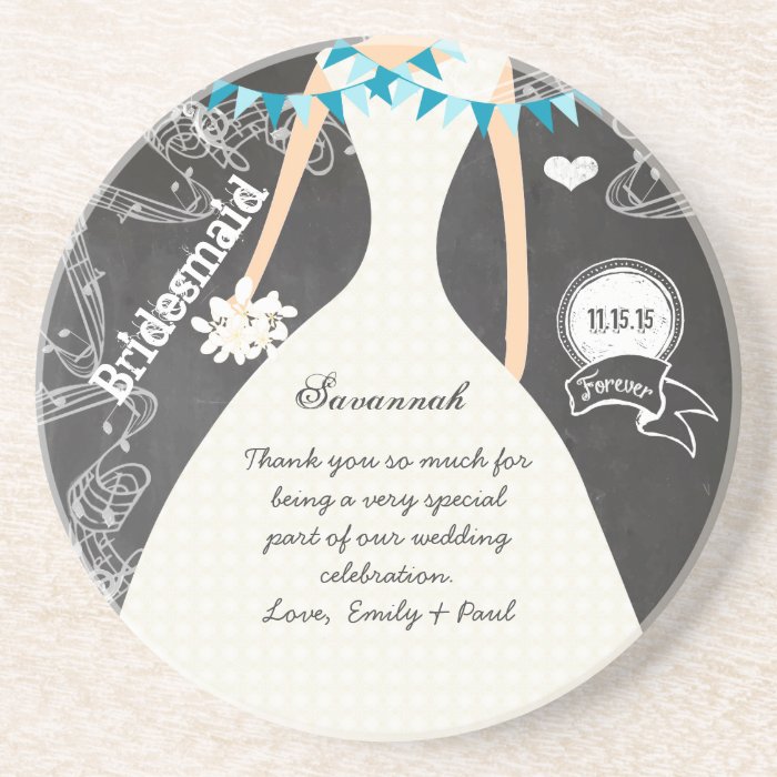 Chalkboard Wedding Gown Bridesmaid Keepsake Gift Beverage Coasters