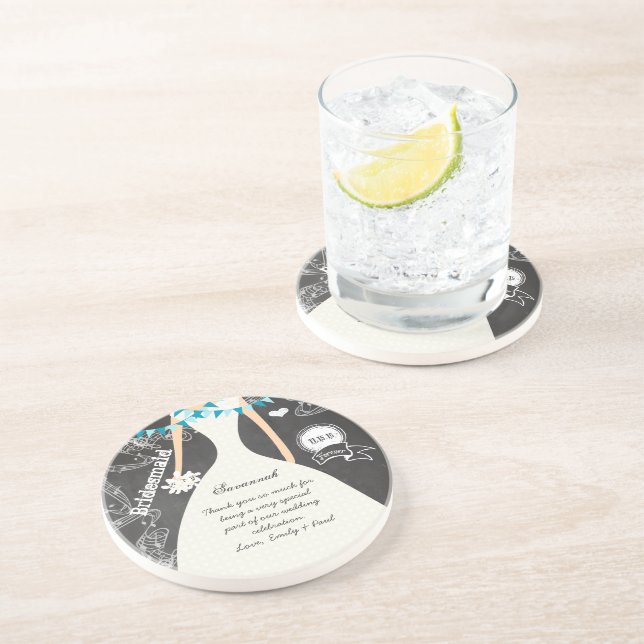 Chalkboard Wedding Gown Bridesmaid Keepsake Gift Drink Coaster (Side)