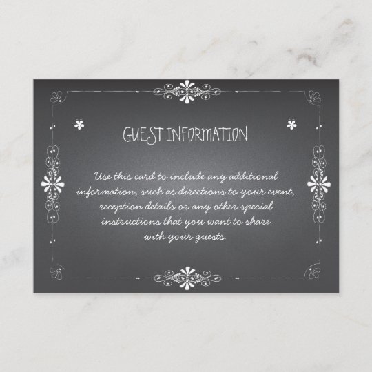 Chalkboard Wedding Guest Information Insert Card | Zazzle.com
