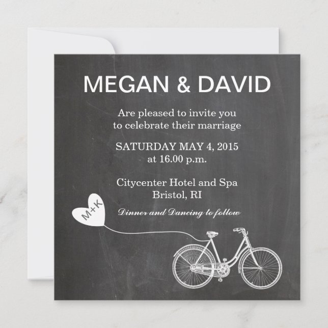 Chalkboard Wedding Invites with bike (Front)