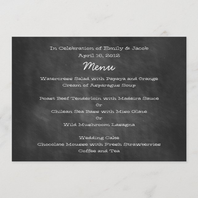 Chalkboard Wedding Menu Cards (Front)