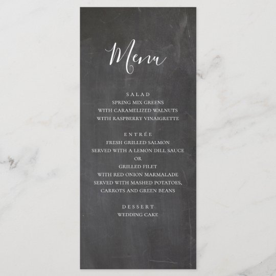 Chalkboard wedding menu. Modern gray dinner menu
