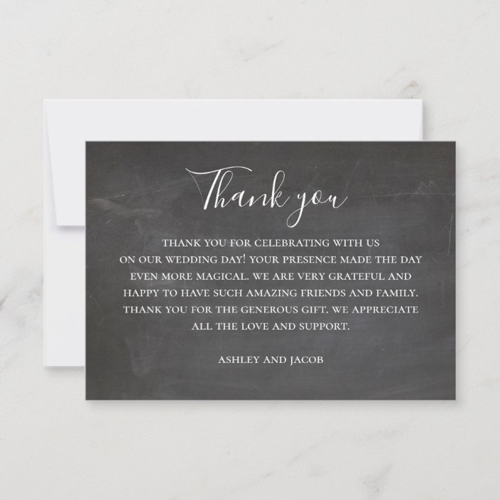 Chalkboard wedding. Modern blackboard script Thank You Card | Zazzle.com
