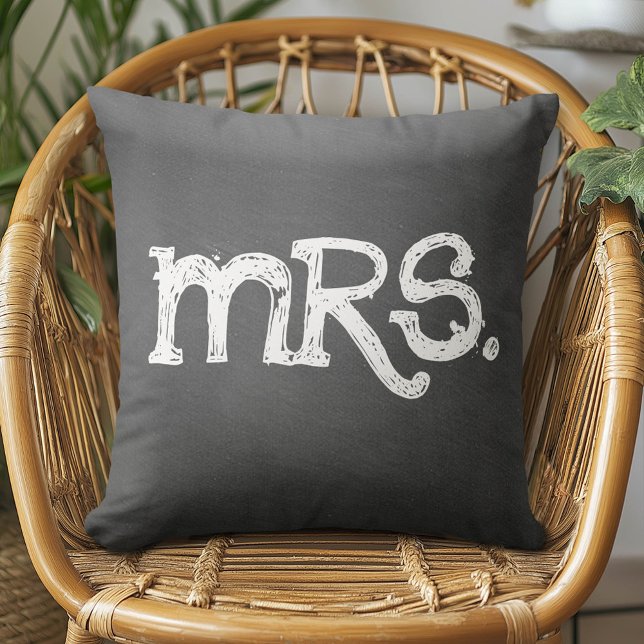 Chalkboard Wedding Mrs. Woman Throw Pillow (Custom Pillow)