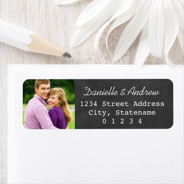 Chalkboard Wedding Photo Return Address Label (Insitu)