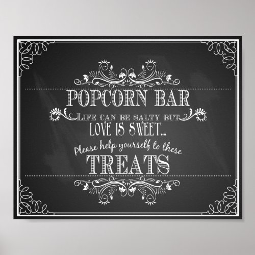 Chalkboard Wedding Popcorn Bar table print