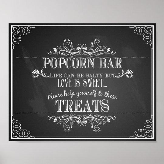 Chalkboard Wedding Popcorn Bar table print