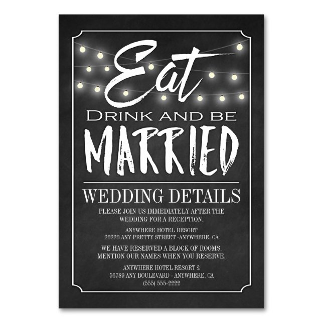 Chalkboard Wedding Reception Accommodation Cards (Front)