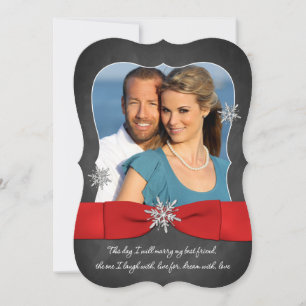 Chalkboard Wedding   Red, Silver Snowflakes Invitation