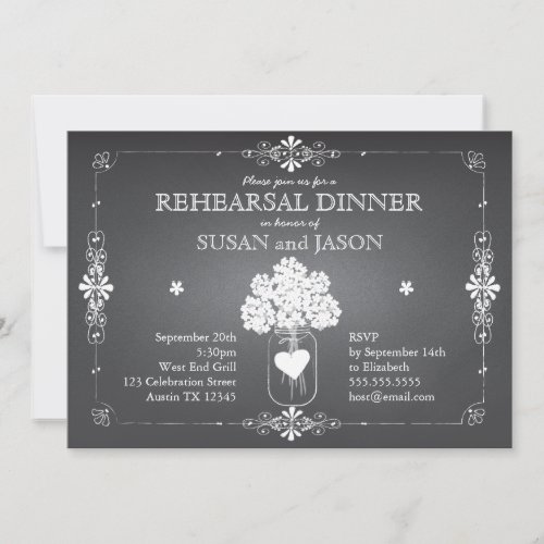 Chalkboard Wedding Rehearsal Dinner Mason Jar Invitation