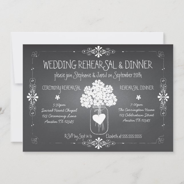Chalkboard Wedding Rehearsal & Dinner Mason Jar Invitation (Front)