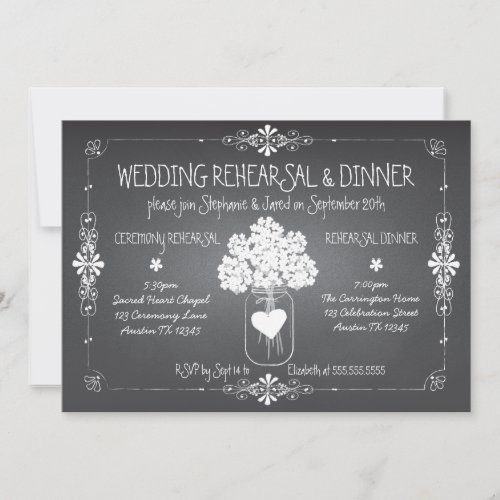 Chalkboard Wedding Rehearsal  Dinner Mason Jar Invitation