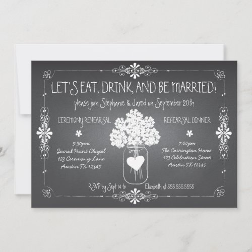 Chalkboard Wedding Rehearsal Mason Jar Invitation