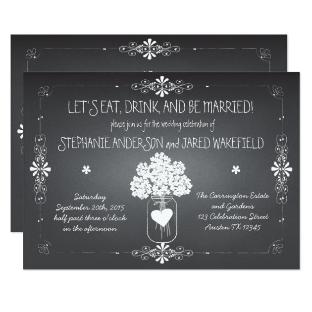 Chalkboard Wedding Rustic Mason Jar Invitation