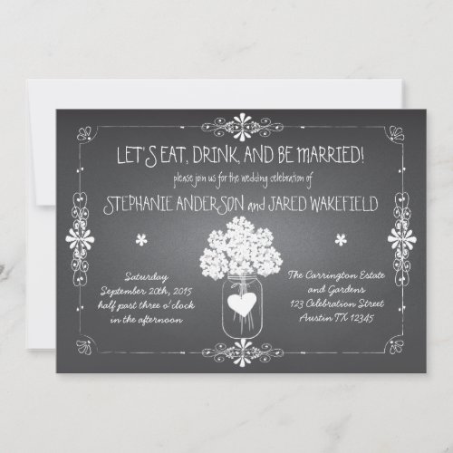 Chalkboard Wedding Rustic Mason Jar Invitation