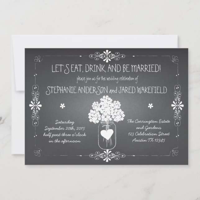 Chalkboard Wedding Rustic Mason Jar Invitation (Front)
