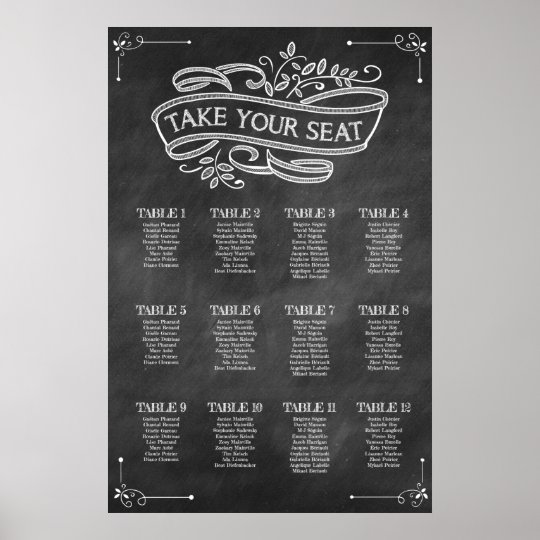 Chalkboard Wedding Seating Chart Take Your Seat | Zazzle