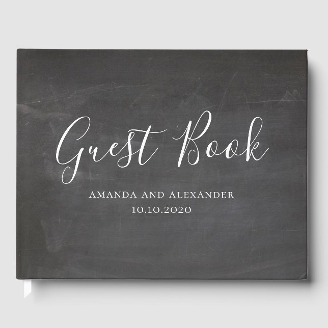 Chalkboard wedding. Simple blackboard. Modern gray Guest Book (Front)