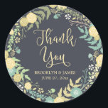 Chalkboard Wedding Stickers Round Yellow Wreath<br><div class="desc">Round chalkboard wedding stickers with yellow wreath and customizable text printed on dark background</div>