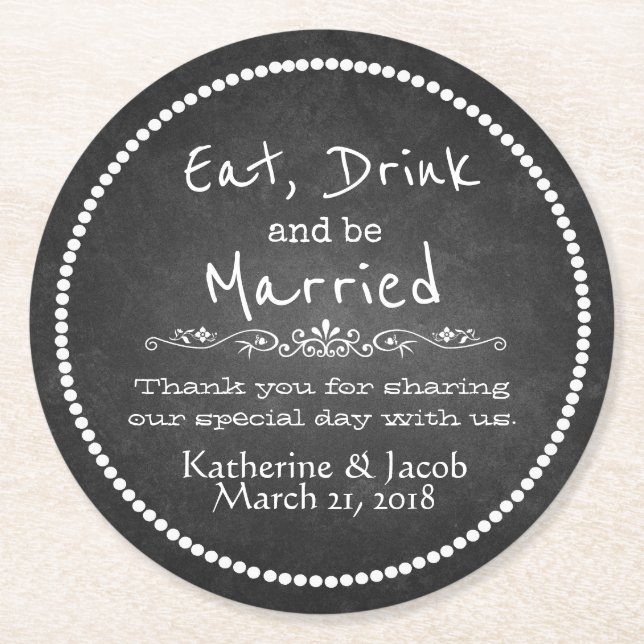 Chalkboard Wedding Thank You Favor Paper Coaster (Front)