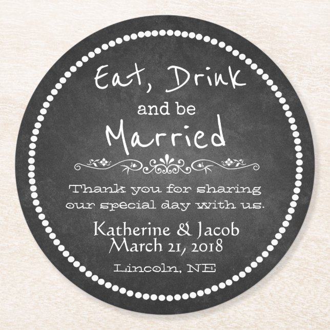 Chalkboard Wedding Thank You Favor Paper Coaster 2 (Front)