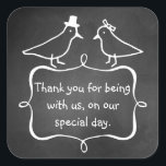 Chalkboard Wedding Thank You Sticker<br><div class="desc">Rustic vintage style chalkboard looking sticker,  with white graphics of cute bride and groom birds atop a decorative framed text area.  White custom text is ready to personalize for your wedding.  Matching wedding products are available.</div>