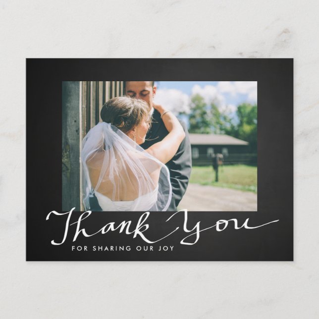 Chalkboard Wedding Thank You Typography Photo Postcard (Front)