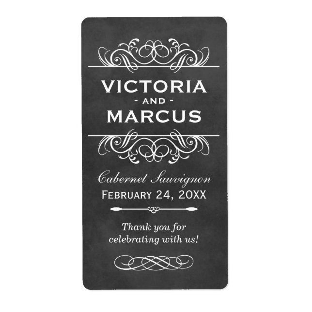 Chalkboard Wedding Wine Bottle Favor Labels (Front)