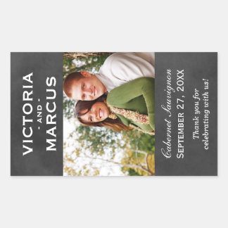 Chalkboard Wedding Wine Bottle Monogram Favor Rectangular Sticker
