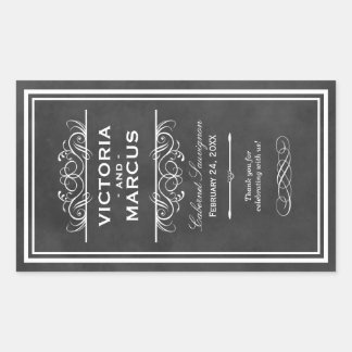 Chalkboard Wedding Wine Bottle Monogram Favor Rectangular Sticker