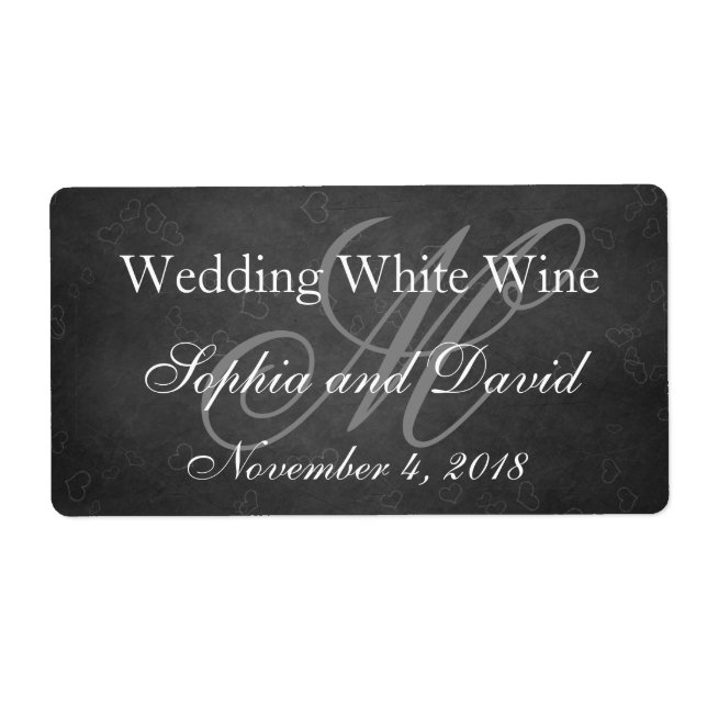 Chalkboard Wedding Wine Label Monogram Initial (Front)