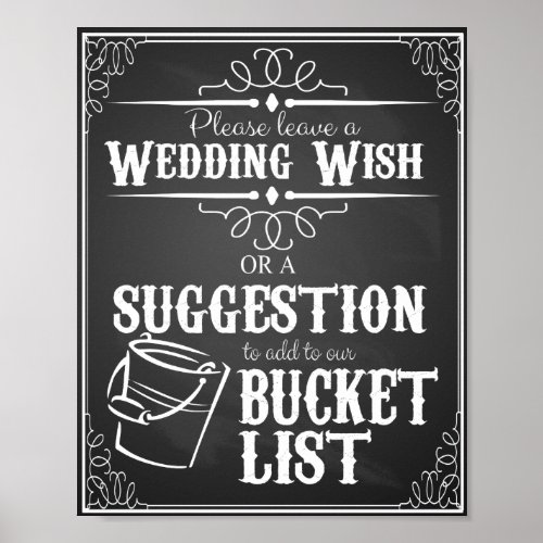 Chalkboard wedding wishing well bucket list print