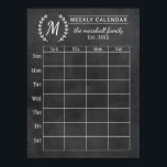 Chalkboard Weekly Family Monogram Calendar Poster<br><div class="desc">Note: this is not an actual chalkboard. It is a poster made to look like one one. Personalize this custom weekly calendar print with your family monogram text, year established, title, and family member names. Frame your poster and use chalk pens to fill in your dates and activity information. Write...</div>