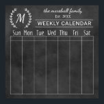 Chalkboard Weekly Family Monogram Calendar Poster<br><div class="desc">Note: this is not an actual chalkboard. It is a poster made to look like one one. Personalize this custom weekly calendar print with your family monogram text, year established, and title. Frame your poster and use chalk pens to fill in your dates and activity information. Write directly on the...</div>