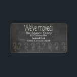 chalkboard "we've moved" Christmas label<br><div class="desc">Add a special detail to your holiday letters! There are many different cards available,  so pick the design and wording you like. Browse the store or search for "portosabbianatalelabel".</div>
