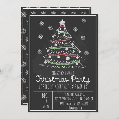 Chalkboard Whimsical Christmas Tree Holiday Party Invitation