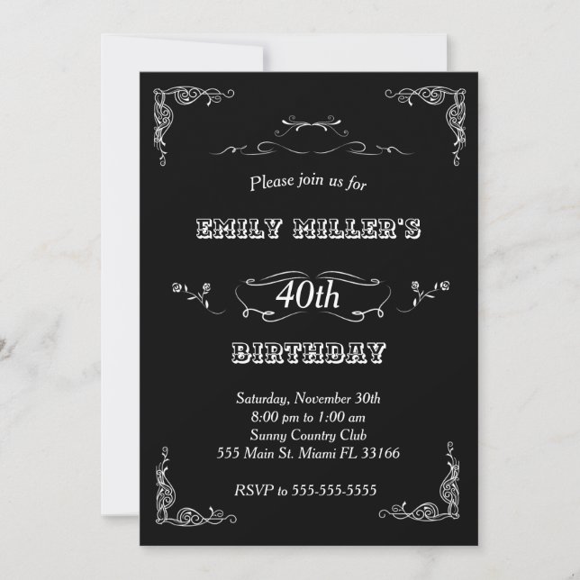 Chalkboard white blank birthday invitation (Front)