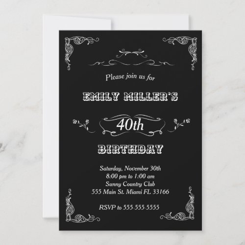 Chalkboard white blank birthday invitation