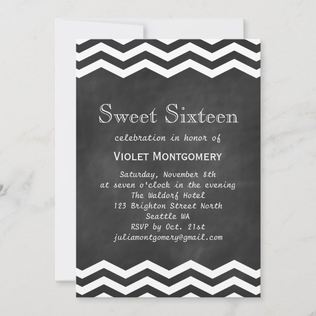 Chalkboard & White Chevrons Sweet 16 Invitation (Front)