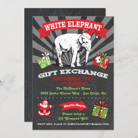 Chalkboard White Elephant Gift Exchange Inviation Invitation
