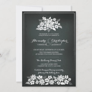 Chalkboard White Flowers Vintage Wedding Invitation
