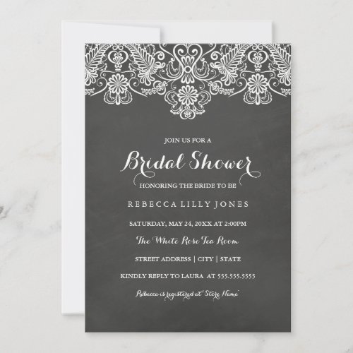 Chalkboard  White Lace  Bridal Shower Invitation