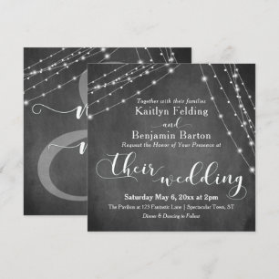 Chalkboard White Light Strings Calligraphy Wedding Invitation