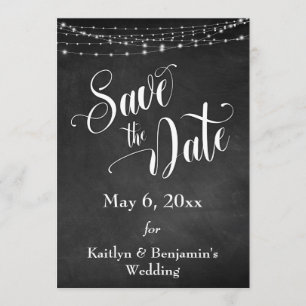 Chalkboard, White Lights & Script, Save the Date