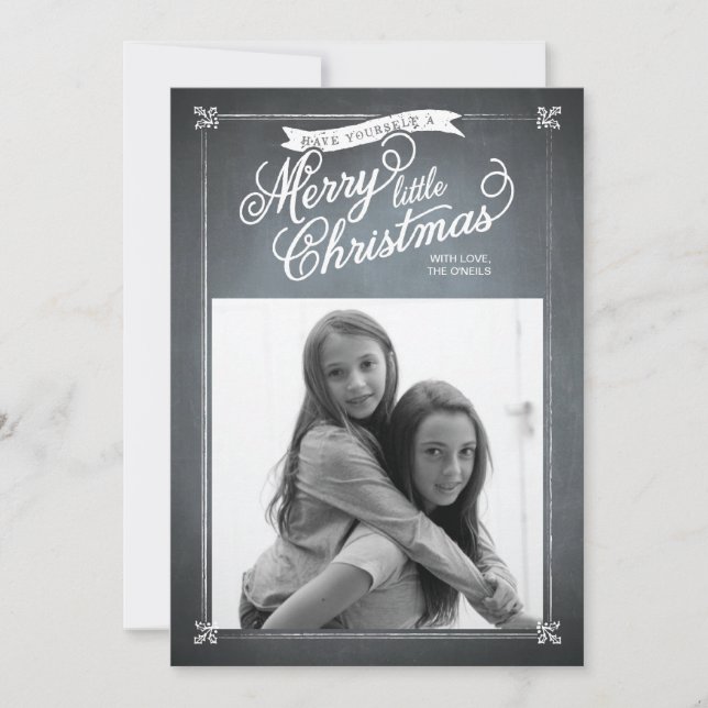 Chalkboard White Mistletoe Holiday Photo Card (Front)