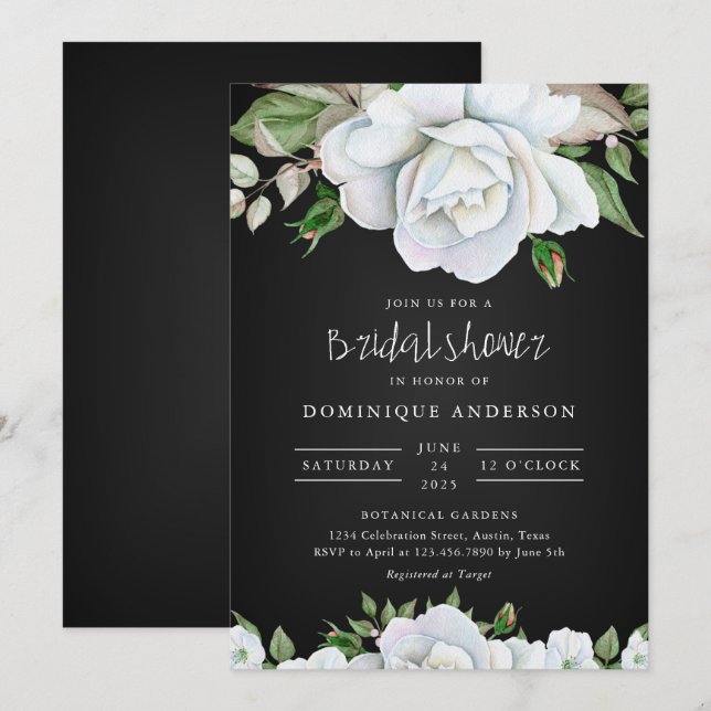 Chalkboard White roses bridal shower Invitation (Front/Back)