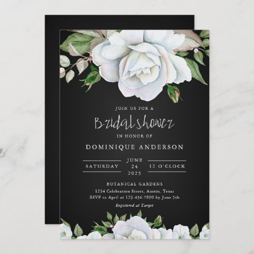 Chalkboard White roses bridal shower Invitation