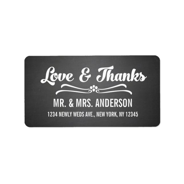 Chalkboard White Script Wedding Thank You Label (Front)