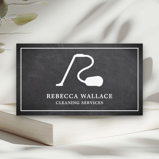 Chalkboard White Vacuum Cleaner Cleaning Services Business Card (Creator Uploaded)